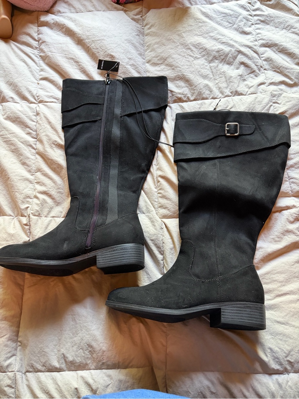 torrid Black Knee-High Buckle Zip Heeled Boots